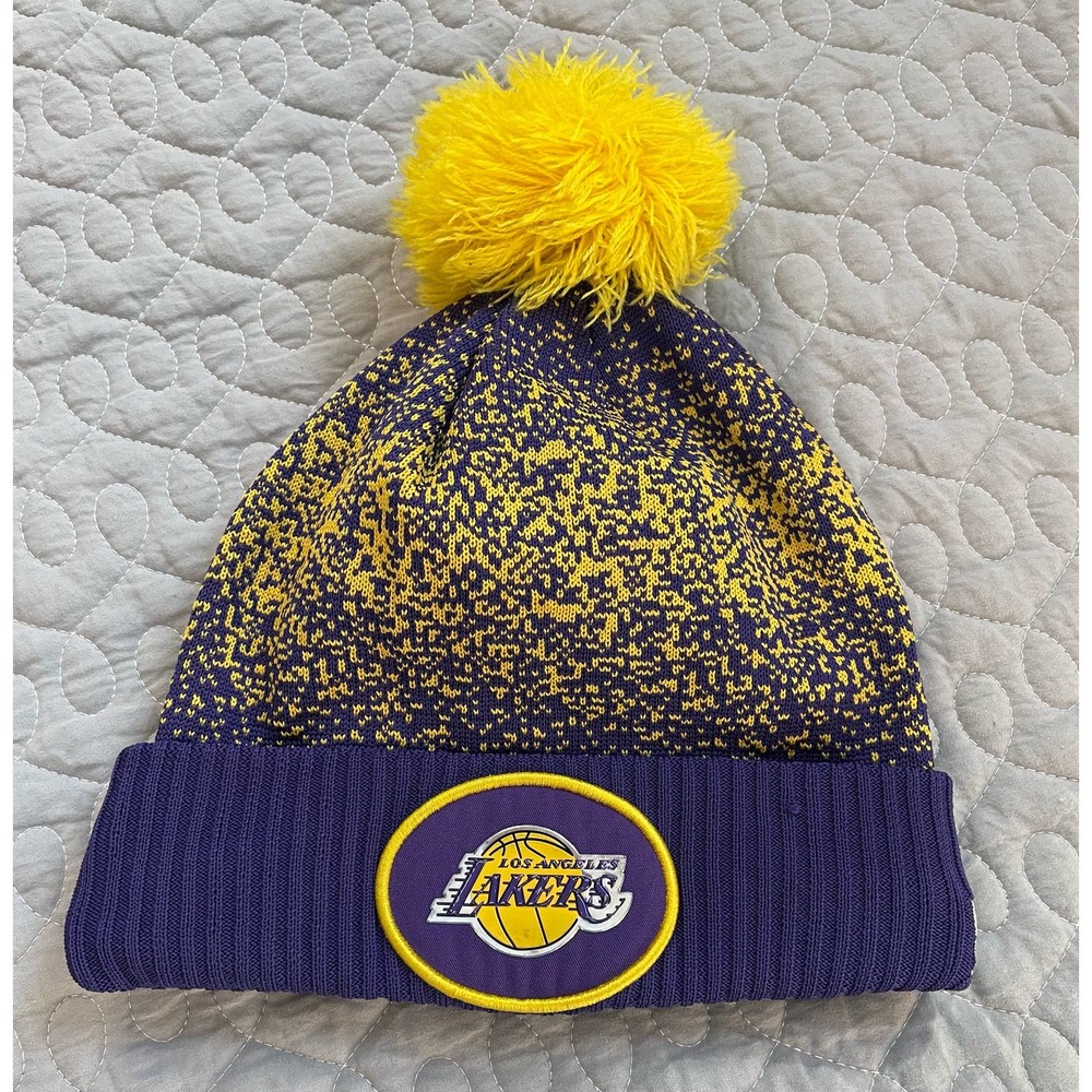 NBA New Era Los Angeles Lakers Sport Knit Beanie with Yellow Pom Pom